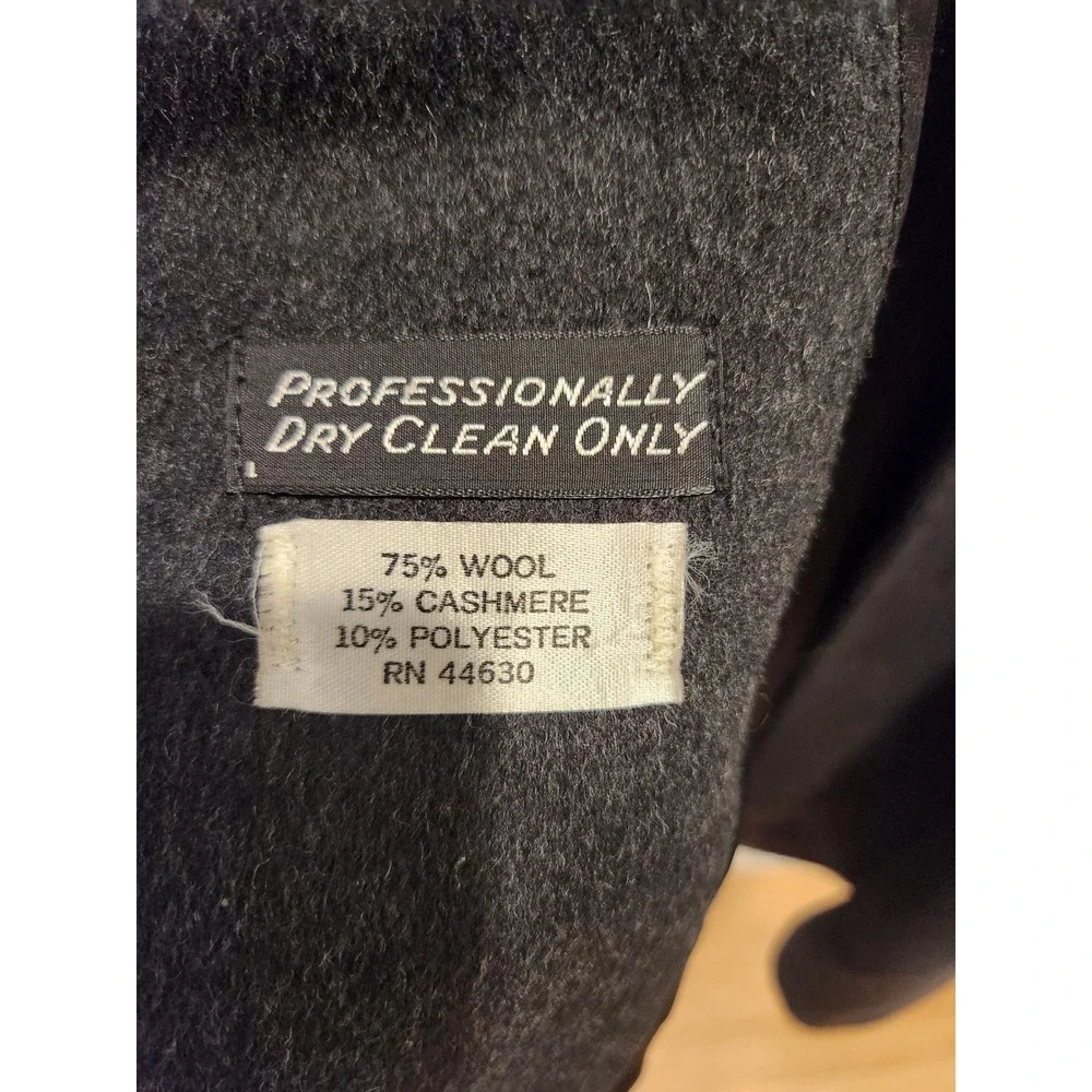 vtg Vintage KAREN Womens Wool Cashmere Long Coat Charcoal Double Breasted 44
